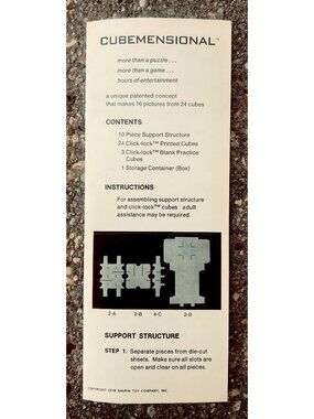 1978 Cubemensional Instructions Sharin Toy Company Puzzle Game Sheet